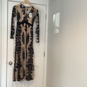 NWT Mini Dress with sheer maxi overlay XS nude/BLM